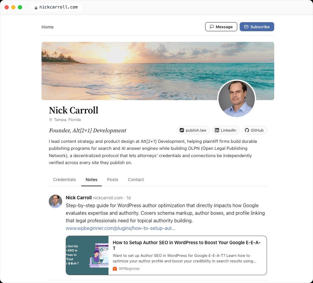 Screenshot of a publish.law tenant profile.
