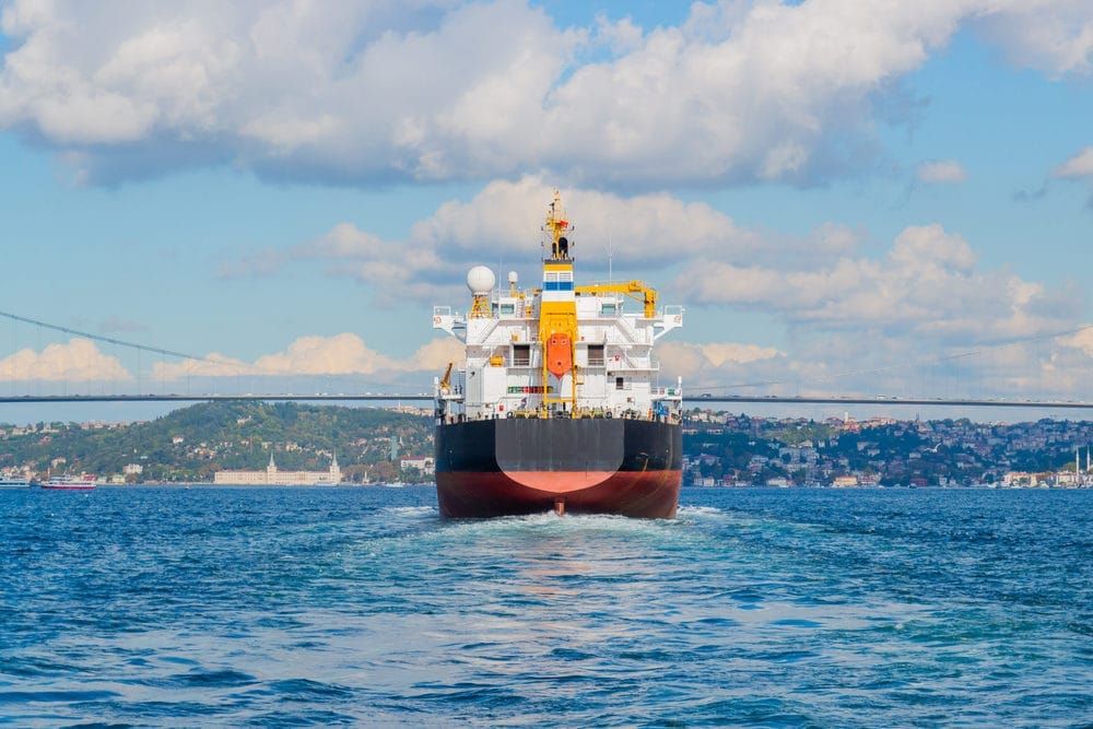 Stern of huge bulk cargo ship