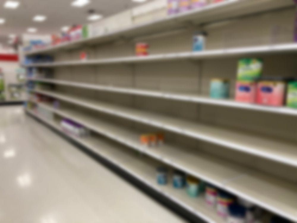 A Baby formula display sits empty at supermarket as a result of nationwide baby formula shortage.